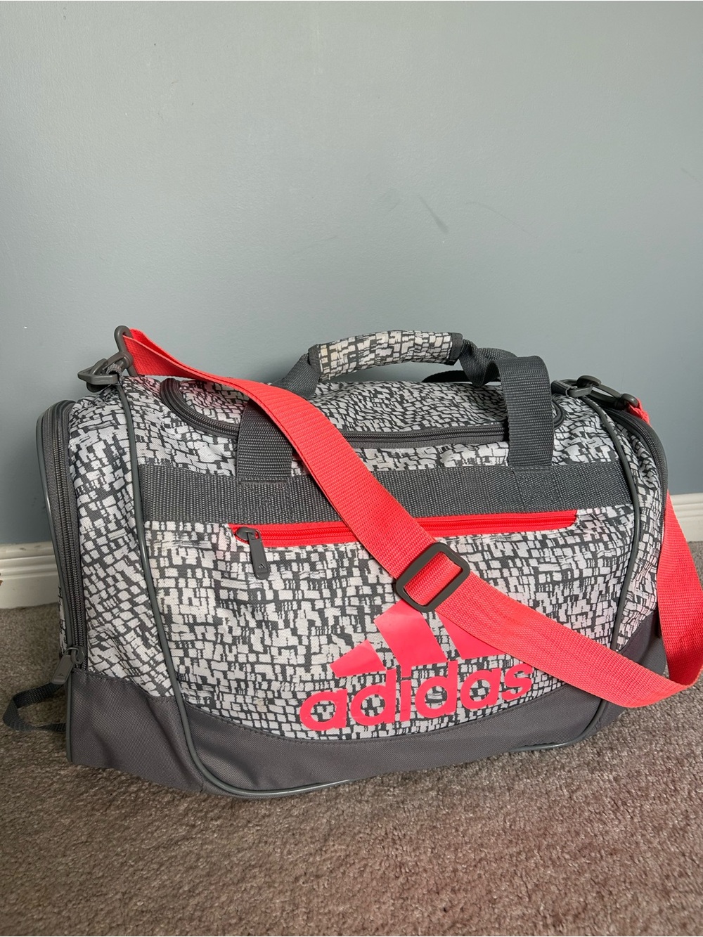 Adidas Gray & Pink Patterned Duffel Bag
